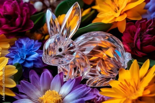 Wallpaper Mural Easter bunny carved from crystal, surrounded by rare flowers Torontodigital.ca