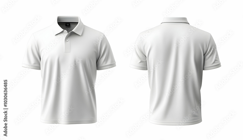 Mockup of a white polo shirt with a black collar and buttons. Mockup of a white polo shirt with a black collar and buttons.