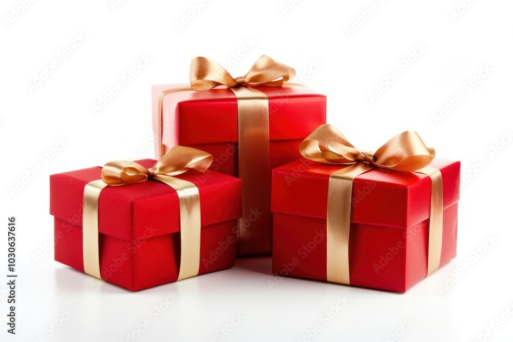 Obraz premium Three christmas gift box white background celebration anniversary.