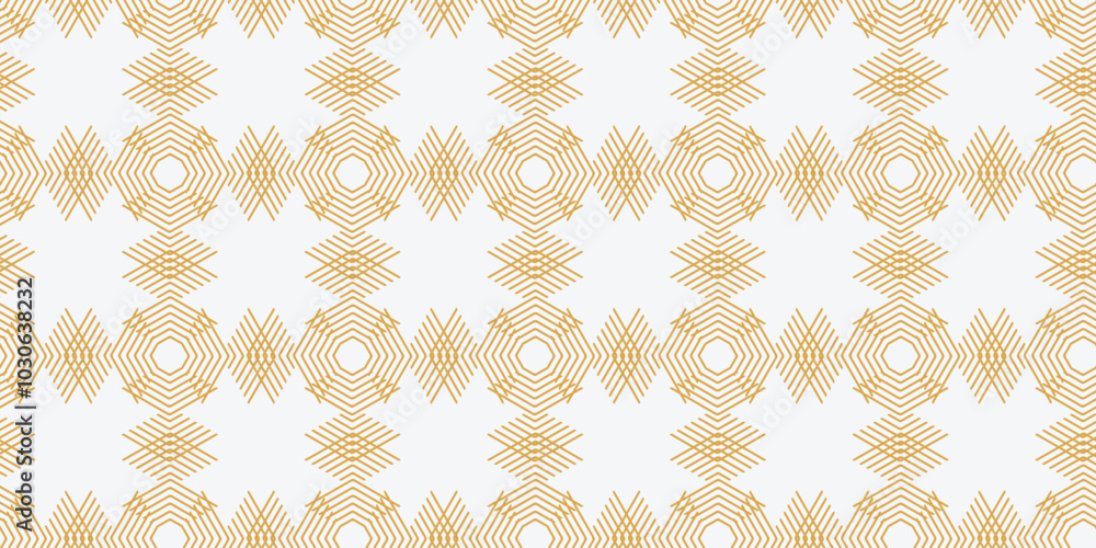 Fototapeta premium Seamless geometric pattern. Golden lines on white background. Texture with rhombus and nodes. Abstract vector eps8 illustration. Vector illustration