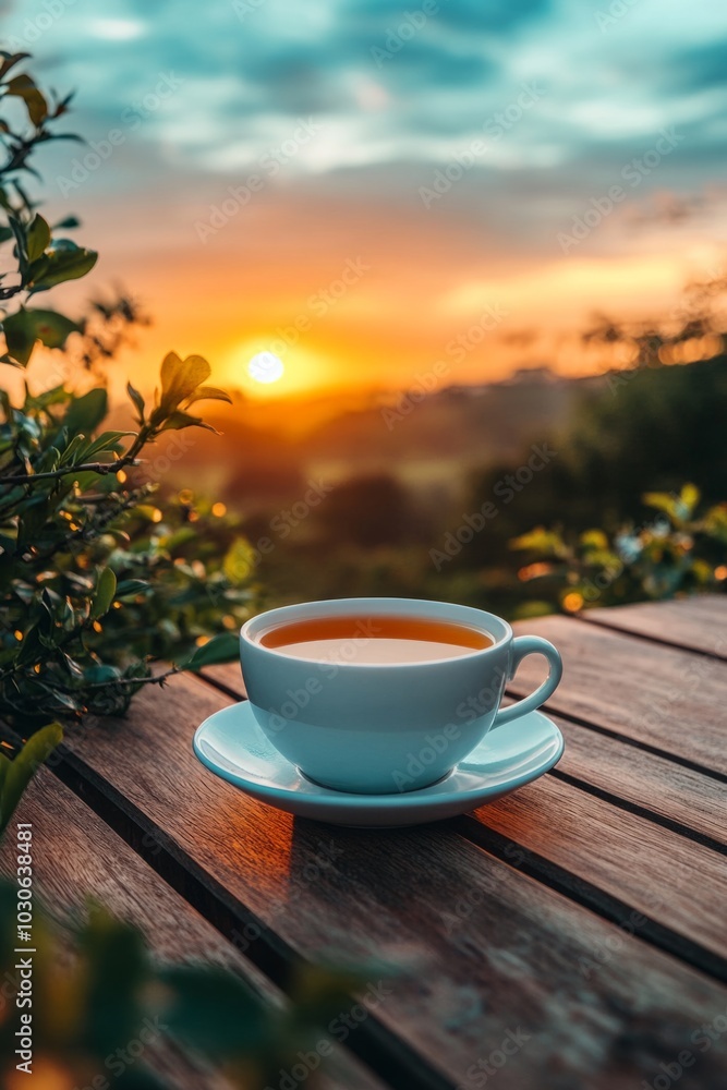 Cup of tea against the sunset Cup of tea against the sunset