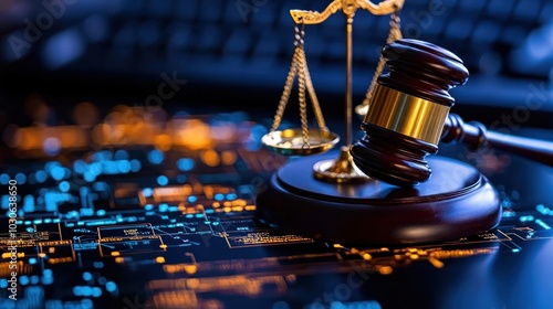 A sophisticated depiction of legal documents surrounded by cutting-edge digital security elements, showcasing meticulous risk monitoring techniques from an aerial perspective