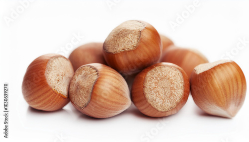 Heap of hazelnuts isolated on white backdrop. Healthy and tasty snack. Super food.