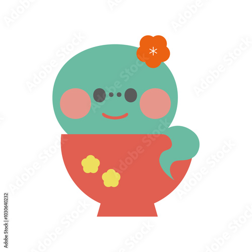 お椀に入ったかわいへびのイラスト（雑煮）