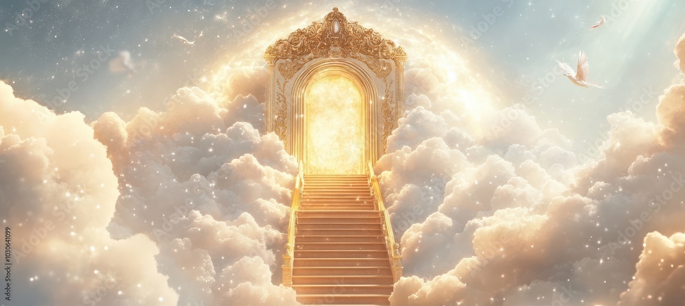 Fantasy illustration of stairs to a divine gateway