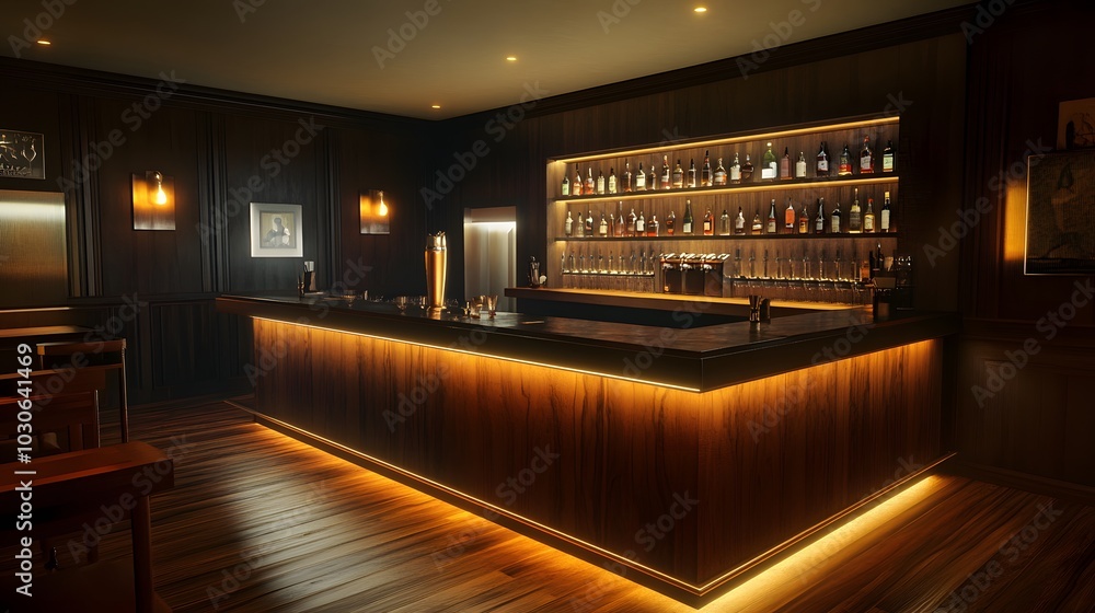 74. A stylish empty bar with polished wood and soft lighting 74. A stylish empty bar with polished wood and soft lighting
