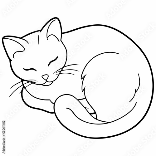 Sleeping cat vector line art illustration