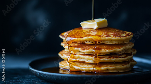 Wallpaper Mural Delicious golden pancakes stacked high, topped with melting butter and syrup Torontodigital.ca