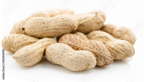 Heap of peanut or groundnut isolated on white backdrop. Healthy and tasty snack. Super food.