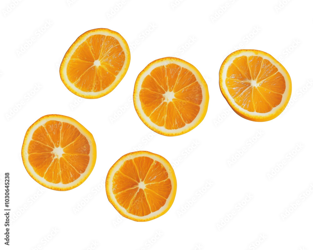 Slices of orange arranged on a white background, showcasing vibrant color and texture. Slices of orange arranged on a white background, showcasing vibrant color and texture.