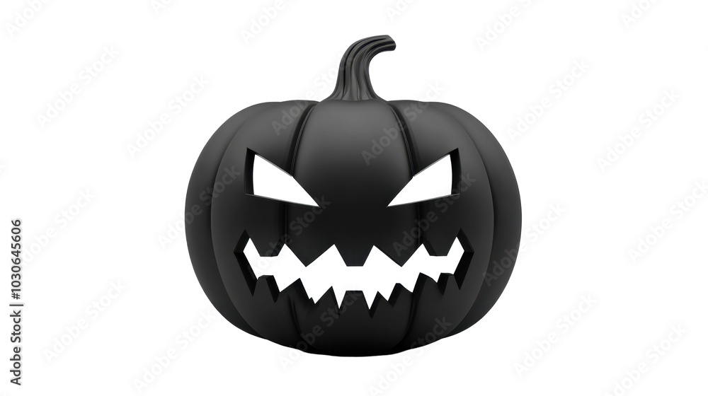 Fototapeta premium A stylized black pumpkin with a menacing face, perfect for Halloween decorations.
