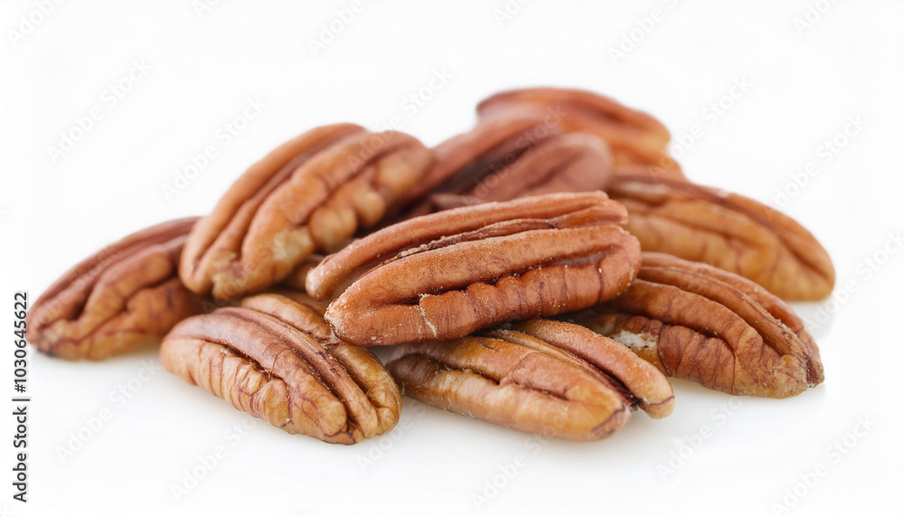 Heap of pecans isolated on white backdrop. Healthy and tasty snack. Super food. Heap of pecans isolated on white backdrop. Healthy and tasty snack. Super food.
