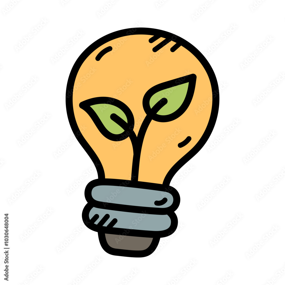Lightbulb With Plant Doodle Illustration Lightbulb With Plant Doodle Illustration