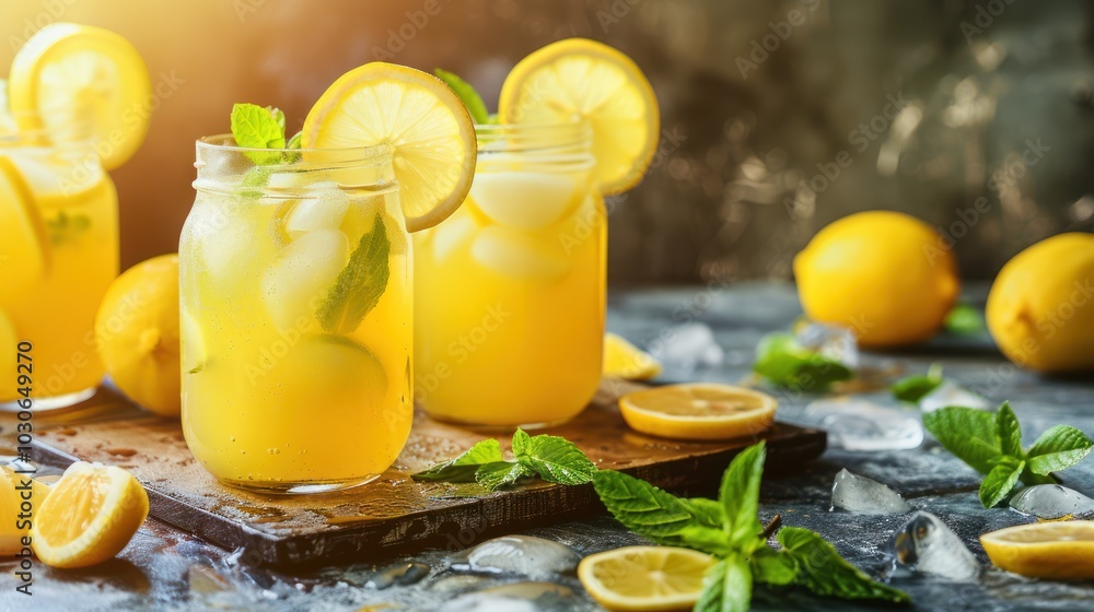 Refreshing Iced Lemonade with Mint and Lemon Slices Refreshing Iced Lemonade with Mint and Lemon Slices