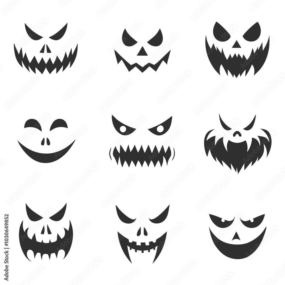 Halloween Horror Monster Faces Silhouette Vector Set Halloween Horror Monster Faces Silhouette Vector Set