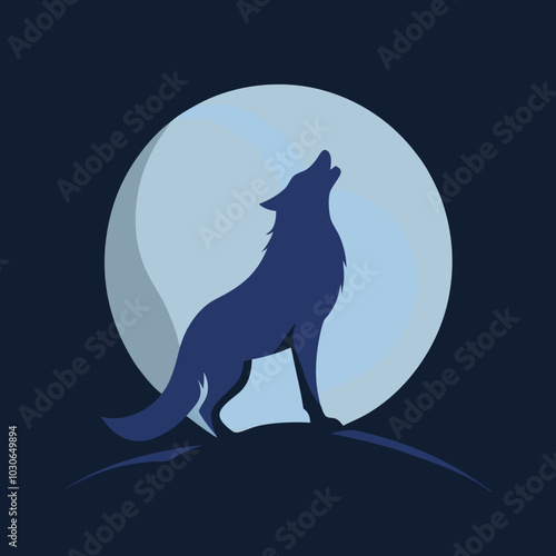 wolf howl to full moon watercolor design Vector art illustration
