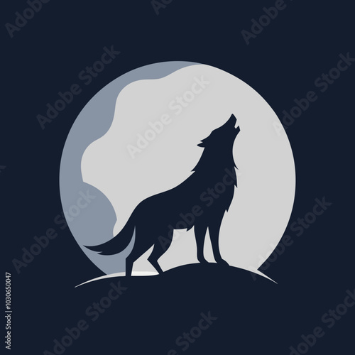 wolf howl to full moon watercolor design Vector art illustration
