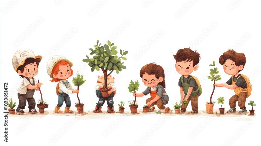 Children Planting Trees Together Children Planting Trees Together