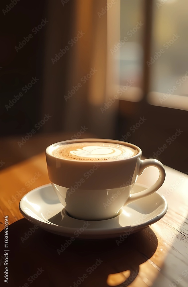 A flavored latte on the table in the sunshine. A flavored latte on the table in the sunshine.
