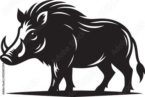 Boar Silhouette isolated on white background Minimalist boar vector shape icon