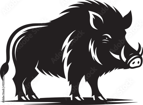 Boar Silhouette isolated on white background Minimalist boar vector shape icon