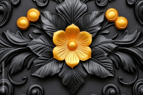 Wallpaper Mural Vintage-style optical wallpaper in black and gold tones Torontodigital.ca