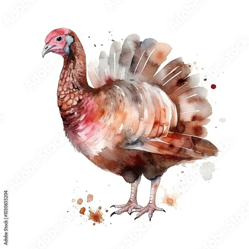 Beautiful Turkey Watercolor Clipart, Thanksgiving Colored Design for Your Corporate and Business Graphic Resource or Creative Project, Ai Generative photo