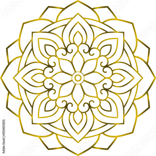 Dancheong a traditional Korean pattern mandala gold on transparent background