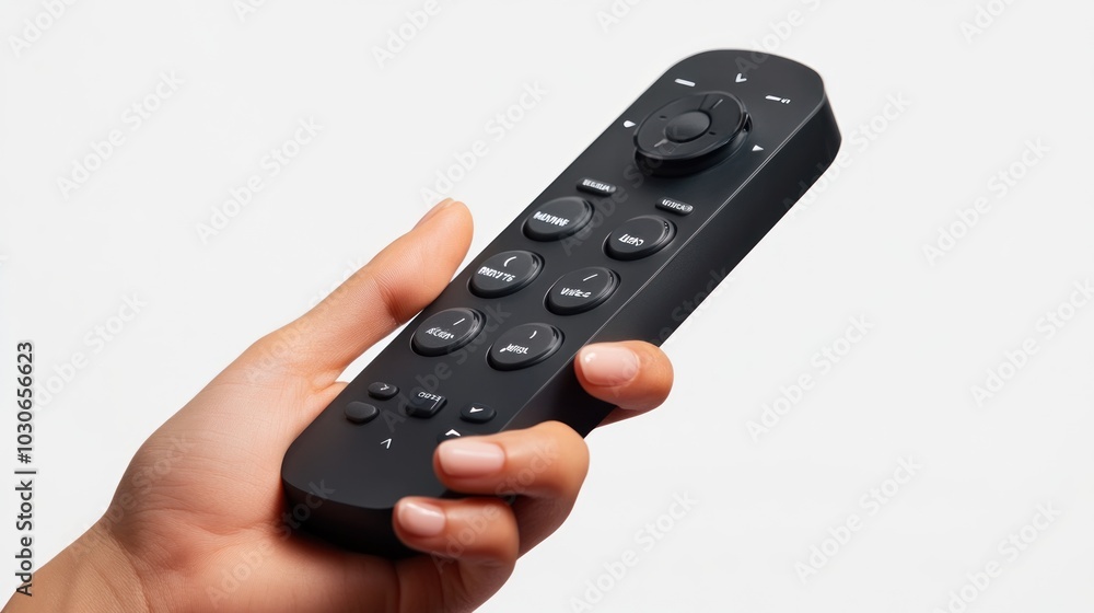 Close up of remote control for television and air conditioner held by a person on transparent white background Close up of remote control for television and air conditioner held by a person on transparent white background