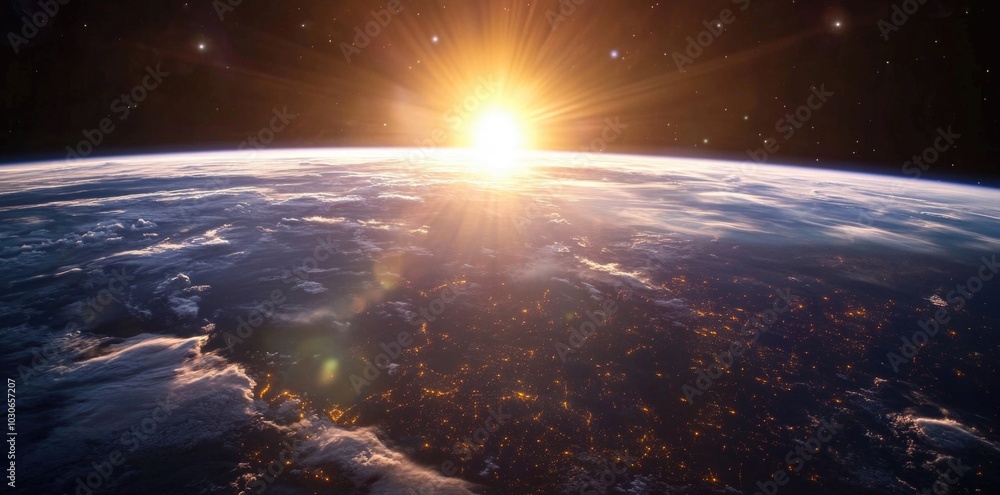 The Earth from space, the sun rising over it. The Earth from space, the sun rising over it.