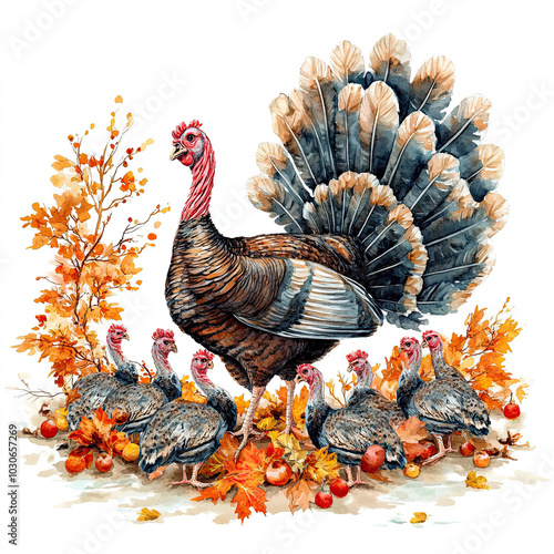 Beautiful Turkey Watercolor Clipart, Thanksgiving Colored Design for Your Corporate and Business Graphic Resource or Creative Project, Ai Generative photo