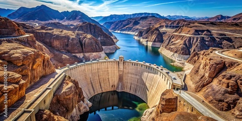 Iconic Hoover Dam on the border between Nevada and Arizona, USA