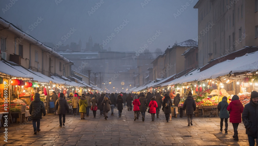 Obraz premium Walking Market in Winter