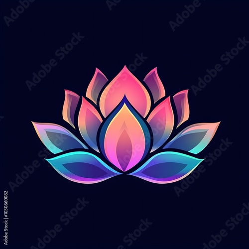 Stunning colorful lotus flower with gradient effects on deep black backdrop