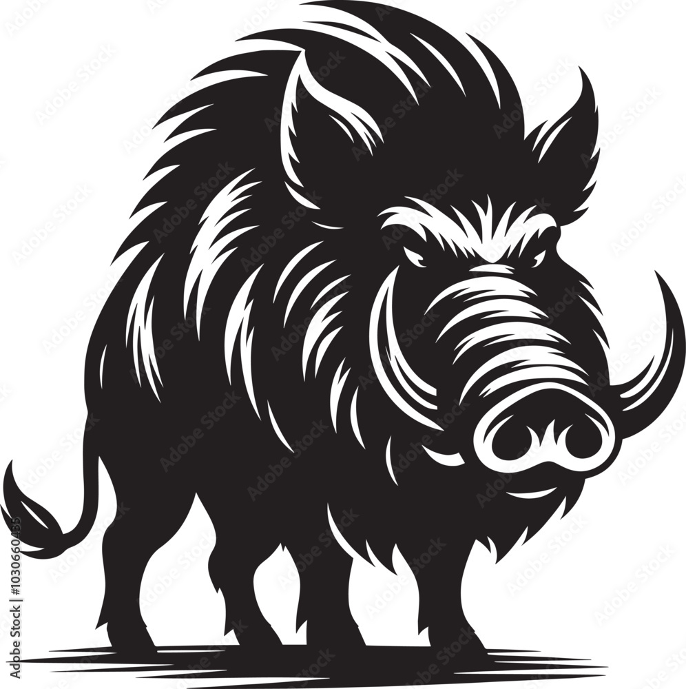 Fototapeta premium Boar Silhouette isolated on white background Minimalist boar vector shape icon