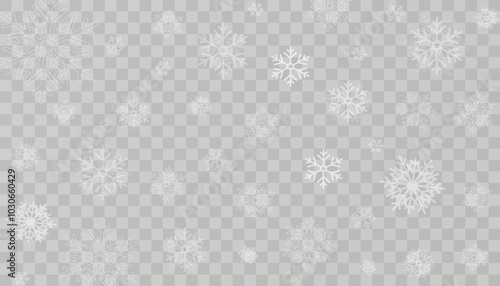 Tiny flying snow flakes illustration. Snowstorm dust freeze shapes. Snowfall sky white transparent wallpaper. Flat snowflakes january vector. Snow hurricane landscape.