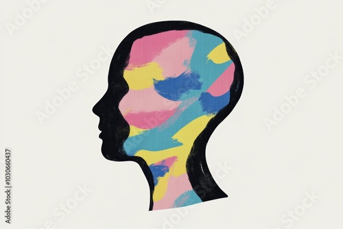 Colorful abstract silhouette of a human head with vibrant brush strokes representing creativity and imagination