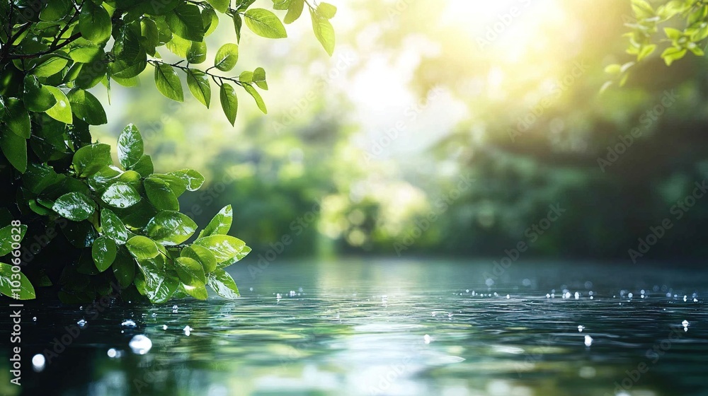 Serene Water Reflection with Lush Greenery Serene Water Reflection with Lush Greenery