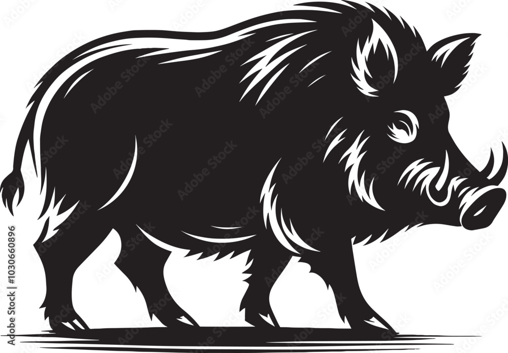 Obraz premium Boar Silhouette isolated on white background Minimalist boar vector shape icon