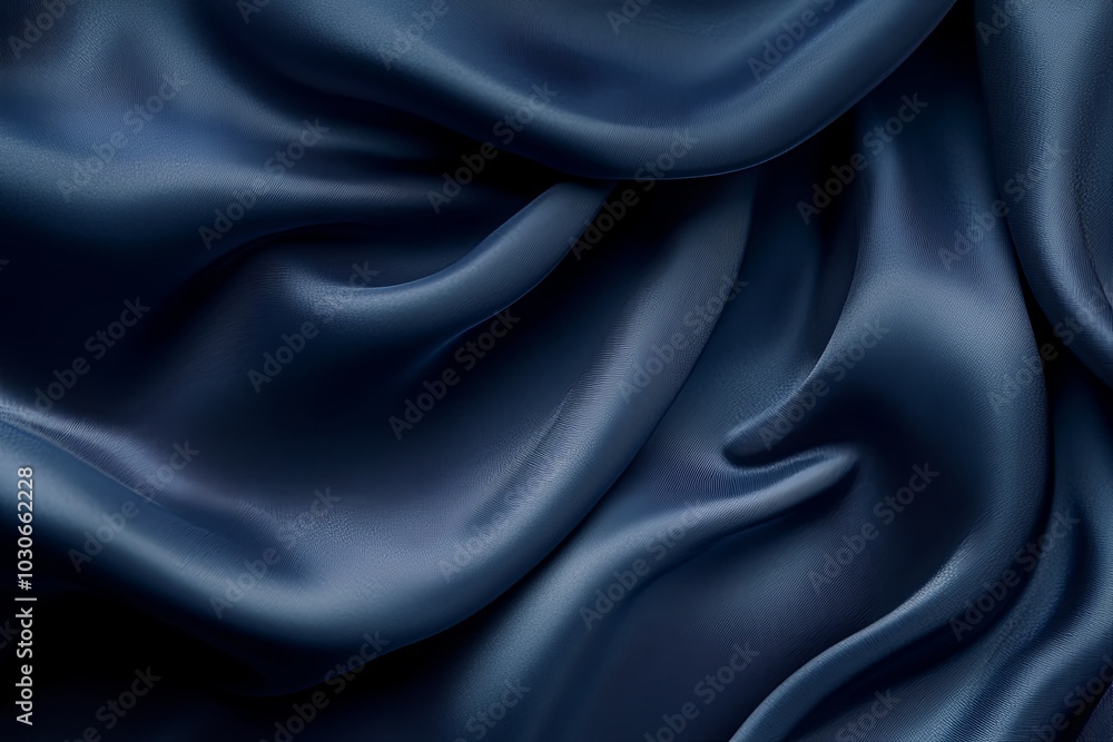 Fototapeta premium Textured deep navy fabric draped gracefully, showcasing elegant folds and luxurious sheen in soft natural light. Generative AI