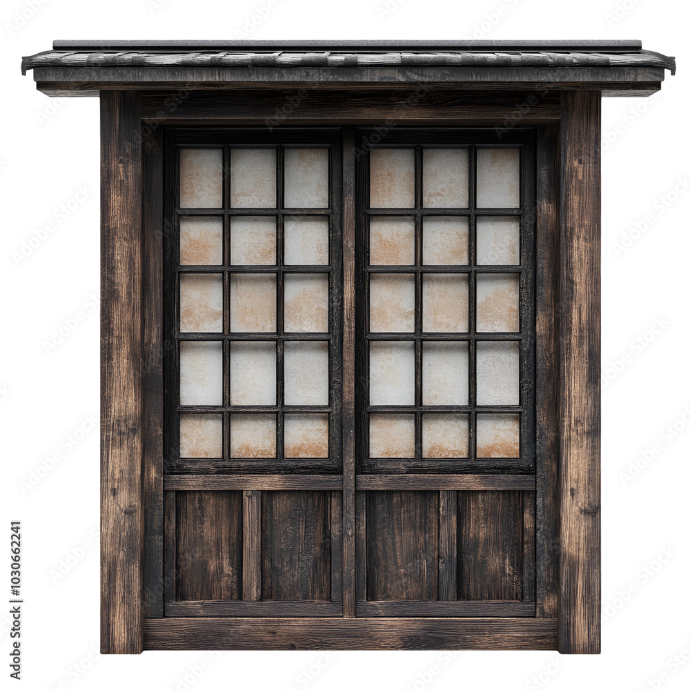 Traditional Japanese Wooden Window with Shoji Panels Traditional Japanese Wooden Window with Shoji Panels