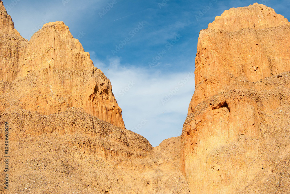 Fototapeta premium Unique sand pyramids formed by natural erosion processes.