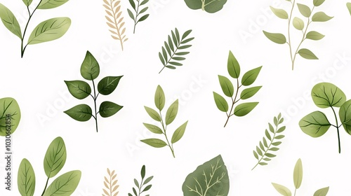 Elegant Green Leaf Seamless Pattern on White Background