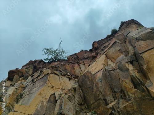 Rock background, rough stone background, stone sidewall of mountain, close up 