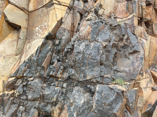 Rock background, rough stone background, stone sidewall of mountain, close up 