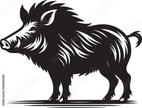 Boar Silhouette isolated on white background Minimalist boar vector shape icon