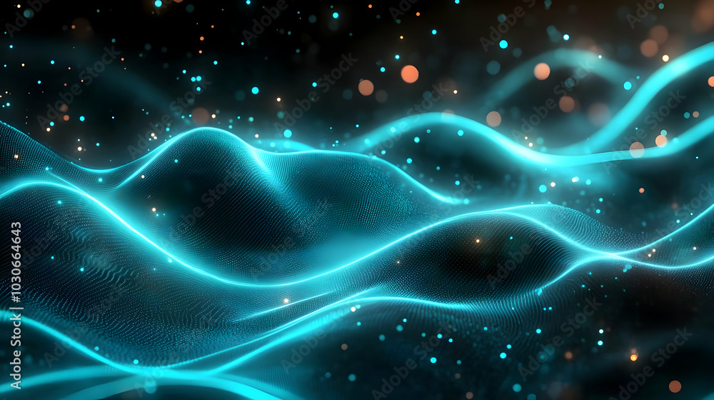 Fototapeta premium Abstract glowing waves with particles creating a dynamic visual effect.