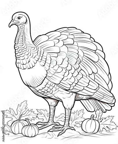 Beautiful Turkey Coloring Page, Thanksgiving Colouring Design for Your Corporate Books and Business Graphic Resource or Creative Project, Ai Generative photo