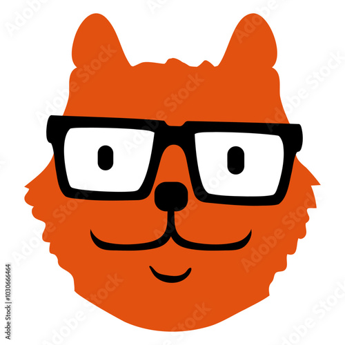 Cat Design Nerd Horn-rimmed Glasses Geek Smart Face Funny Cool Cartoon Cute Cats Lovers Cartoon Comic Fun Love Sweet Kittens Adorable Feline Like Playful Kitties Fur Baby Illustration Paw Pet Owners