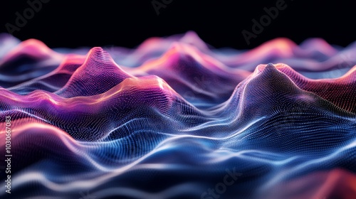 An abstract digital technology background with gradient dots and lines. Big data, stock, music hud. Blockchain and cryptocurrency technology.